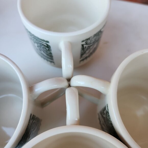 Set Of 4 Avon Retro Green Vine Pattern Ceramic Coffee/Teacups - Picture 3 of 4